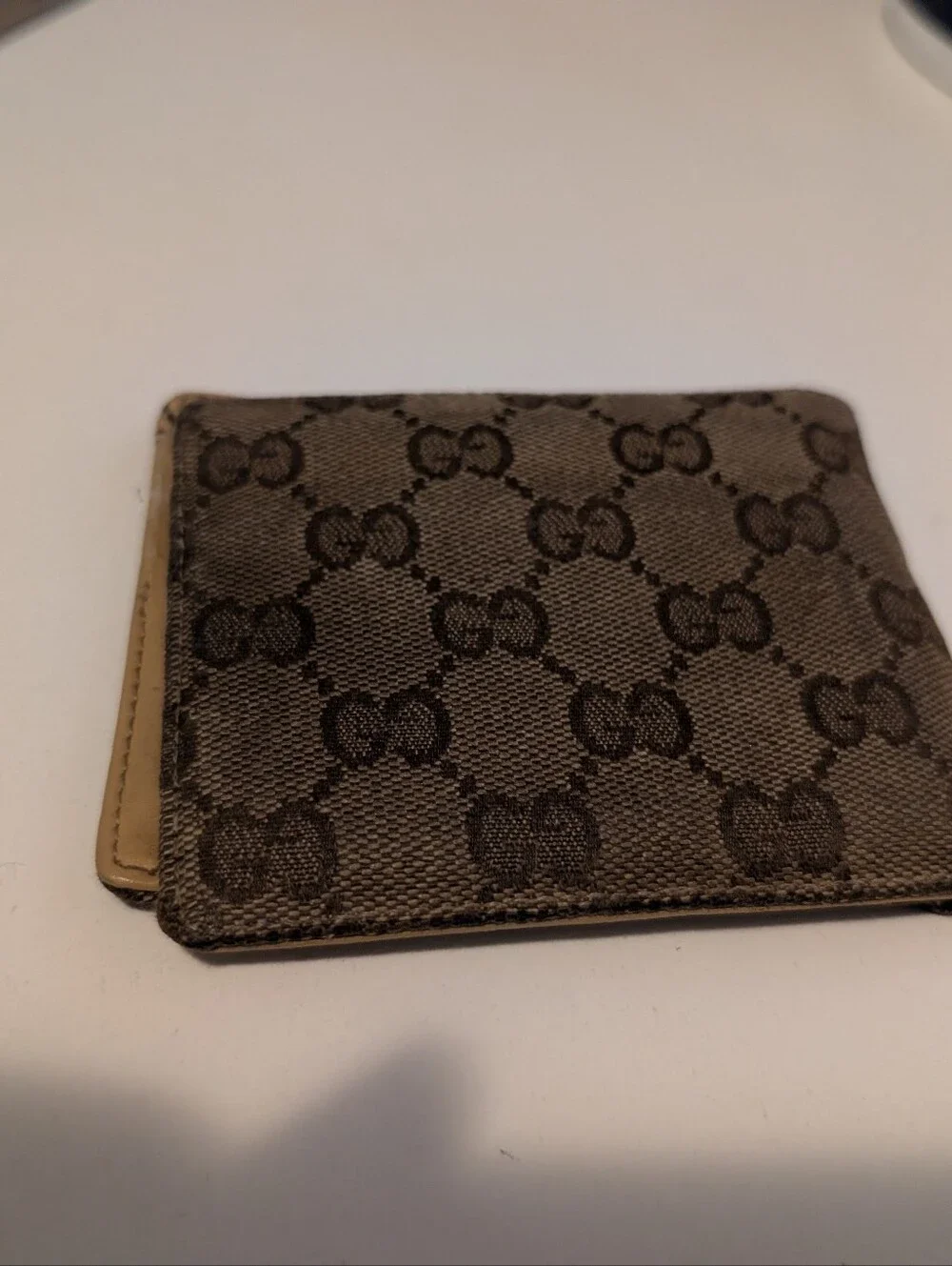 Gucci Card Holder Fabric Wallet Beige And Brown